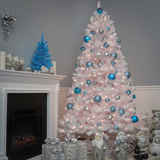 7.5ft. Pre-Lit North Valley™ White Spruce with Glitter Artificial Christmas Tree, Clear Lights